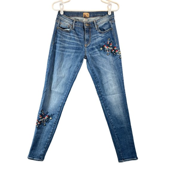 DRIFTWOOD Denim - Driftwood Womens Size 25 "Beau" Floral Embroidered Med Wash Skinny Denim Jeans